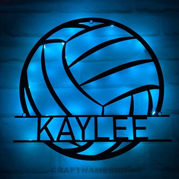 Craftnamesign Personalized Volleyball Metal Wall Art LED Light, Custom Volleyball Player Name Sign