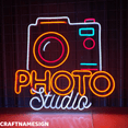 thumbnail image 1 of Craftnamesign Photo Studio Neon Sign, Camera Wall Art, Photo Studio Wall Decor, 1 of 4