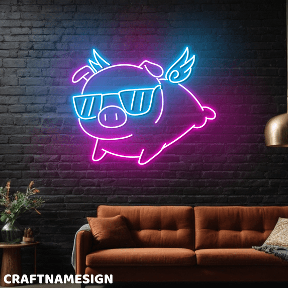 Craftnamesign Pig Wings Neon Sign For Wall Decor, Kids Zone Store LED Wall Art