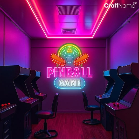 Craftnamesign Pinball Neon Light for Game Room Decor, Man Cave Decor, Pinball Lover Gift