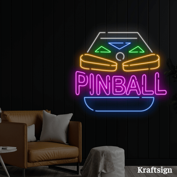 Craftnamesign Pinball Neon Sign, Game Room Decor, Arcade Club LED Sign