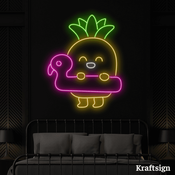 Craftnamesign Pineapple Neon LED Sign, Beach Club Decor, Kid Room Wall Art