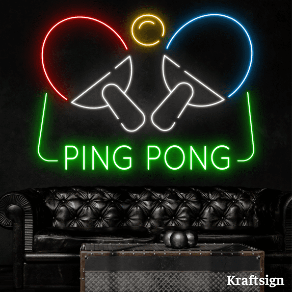 Craftnamesign Ping Pong Neon Sign, Ping Pong Wall Decor, Ping Pong Sign