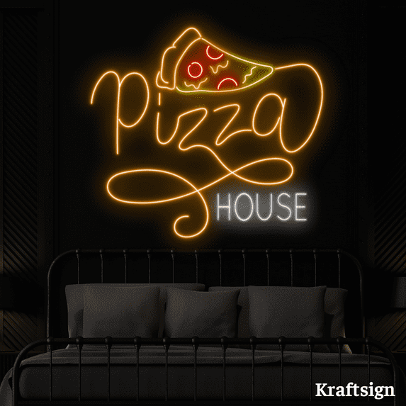 Craftnamesign Pizza House Neon Sign, Pizza Shop LED Sign, Restaurant Decor