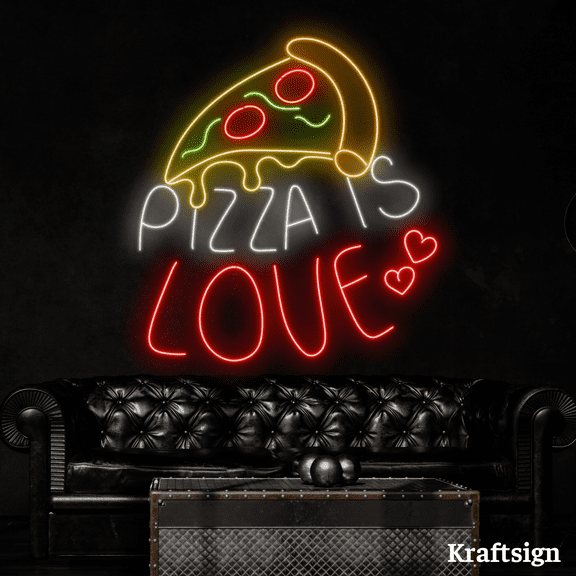 Craftnamesign Pizza Is Love LED Neon Sign, Pizza Italian Restaurant Decor