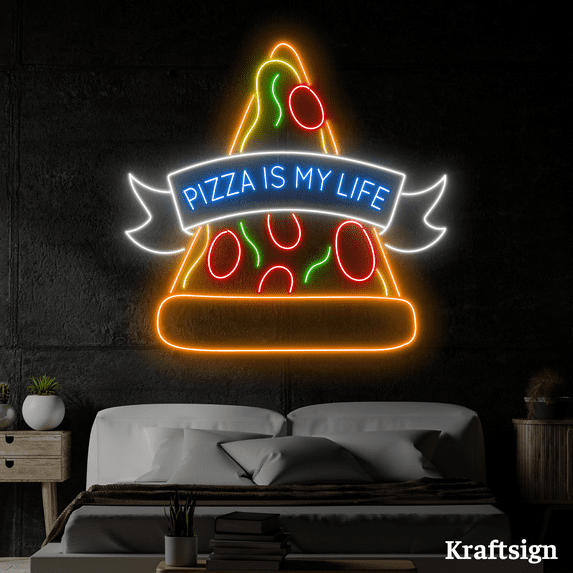 Craftnamesign Pizza Is My Life Neon Sign, Pizza Restaurant Decor,Pizza Art