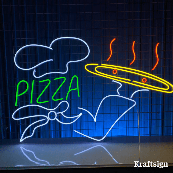 Craftnamesign Pizza Neon Sign, Chef LED Sign, Pizza Restaurant Decor, Pizza Signs