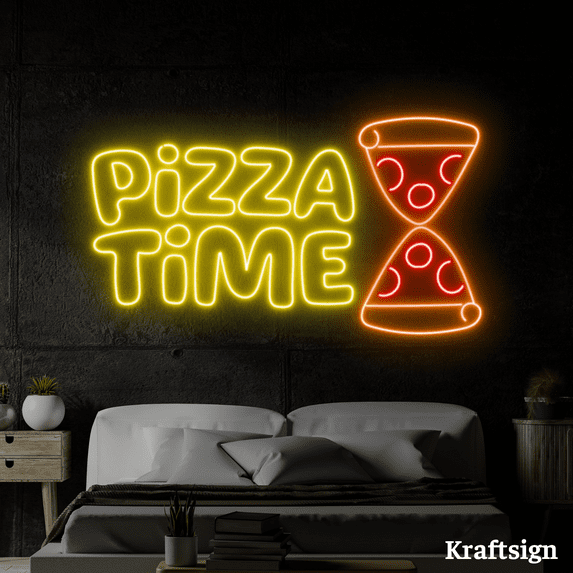 Craftnamesign Pizza Time neon Sign, Pizza Shop LED Sign, Pizza Wall Art