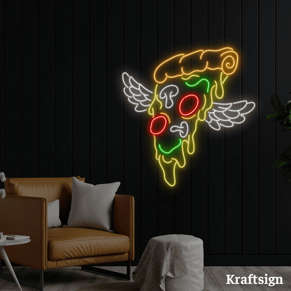Craftnamesign Pizza Wing Neon Sign, Pizza Restaurant Decor, Fast Food Sign
