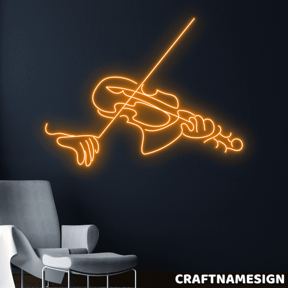 Craftnamesign Playing Violin Led Sign, Violin Line Art Wall Decor, Music Room Wall Art