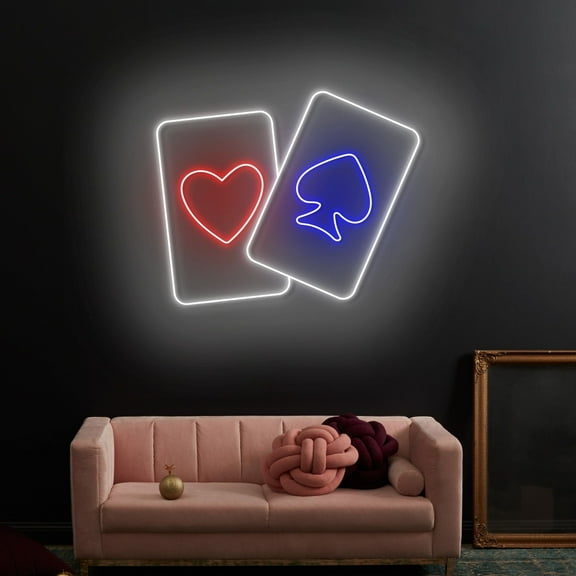 Craftnamesign Poker Card Neon Light, Poker Card Led Sign, Casino Lounge Neon Sign Wall Art