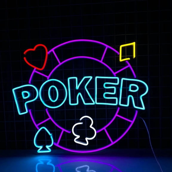 Craftnamesign Poker LED Light Neon Sign 20" x 17" for Casino Game Room Wall Decor