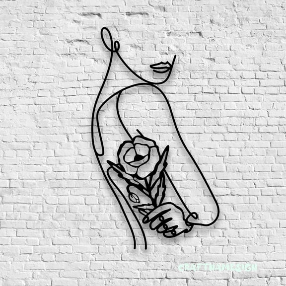 Craftnamesign Poppy Flower Female Line Art Metal Wall Art LED Light, August Birthday Sign