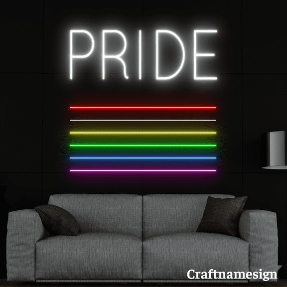 Craftnamesign Pride With Rainbow Flag Neon Sign for Happy Pride Bedroom Bar Club Wall Art