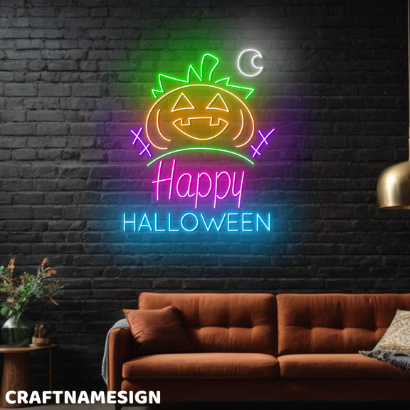 Craftnamesign Pumpkin Neon Light, Happy Halloween LED For Party Wall Decor