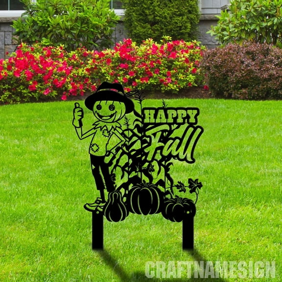 Craftnamesign Pumpkin Scarecrow Outdoor Metal Sign With Stake, Halloween Scarecrow Metal Yard Stake