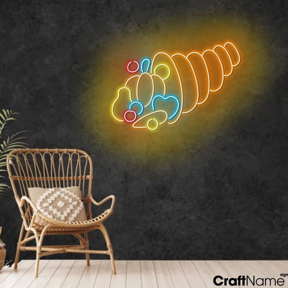 Craftnamesign Pumpkin Thanksgiving Neon Sign Wall Art, Autumn Harvest LED Light Wall Decor