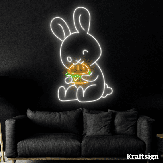 Craftnamesign Rabbit Burger Neon Sign, Burger Shop LED Sign, Rabbit Decor