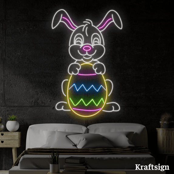 Craftnamesign Rabbit Egg Neon Sign, Easter Day Decor, Nursery Room Decor