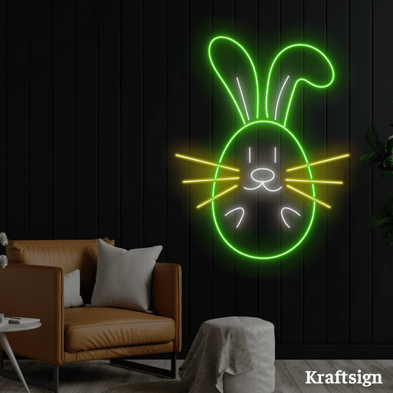 Craftnamesign Rabbit Egg Neon Sign, Easter Day Decor, Rabbit LED Signs