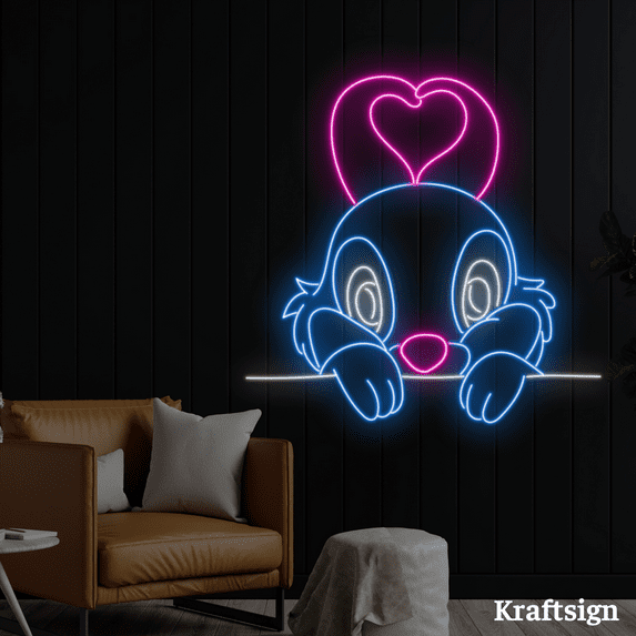 Craftnamesign Rabbit Heart Neon Sign, Easter Day Decor, Nursery Room Decor