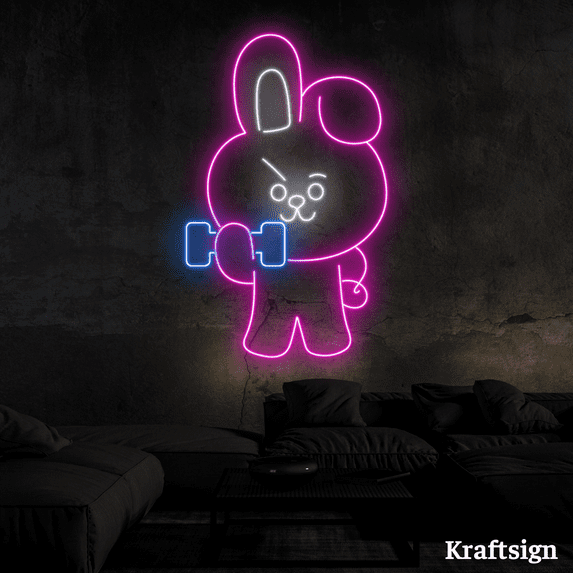 Craftnamesign Rabbit Lifting Neon Sign, Nursery Decor, Kid Room Wall Art