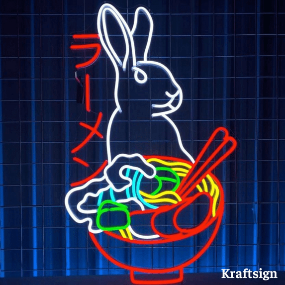 Craftnamesign Rabbit Ramen Neon Sign, Ramen Restaurant Decor, Ramen Signs