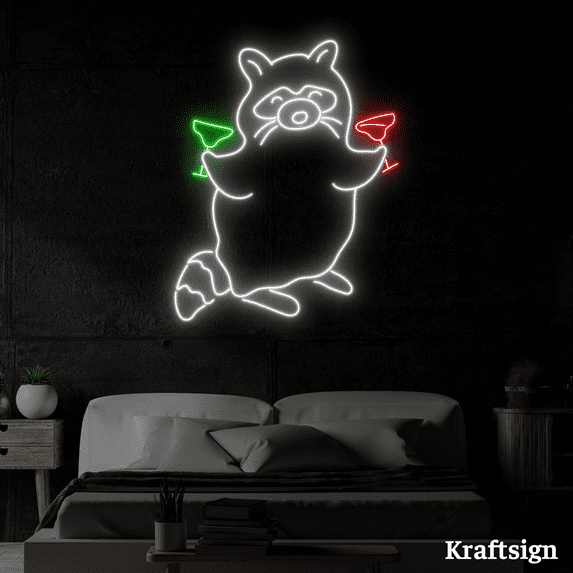Craftnamesign Raccoon Cocktail Neon Sign, Cocktail LED Sign, Raccoon Decor