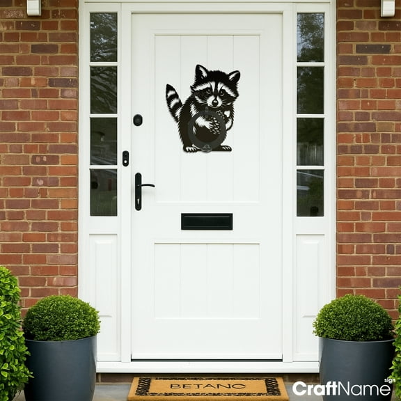 Craftnamesign Raccoon Metal Door Knocker, Front Door Decor, Farmhouse Decor, Raccoon Lover Gift