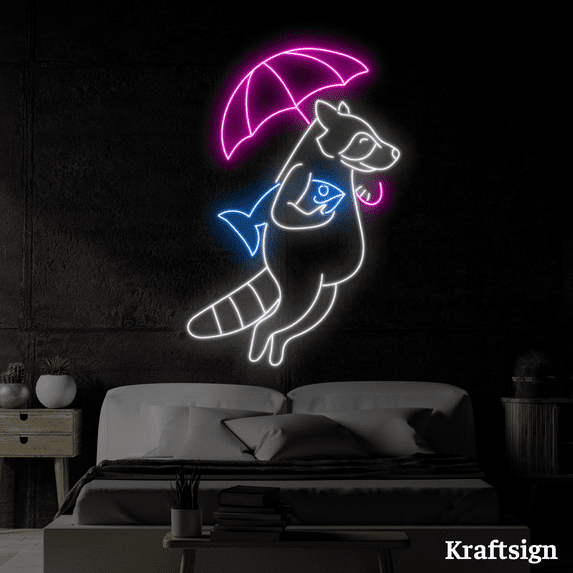 Craftnamesign Raccoon Neon Sign, Raccoon Lover Gift, Nursery Room Decor
