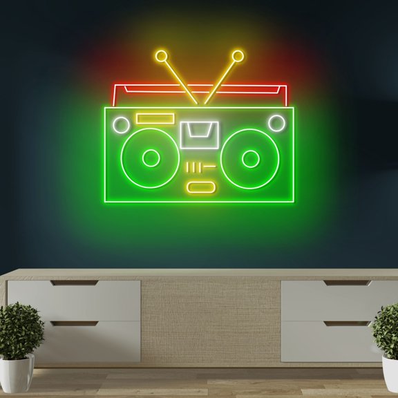 Craftnamesign Radio Neon Light, Boombox LED Signage, Music Room Wall Decor