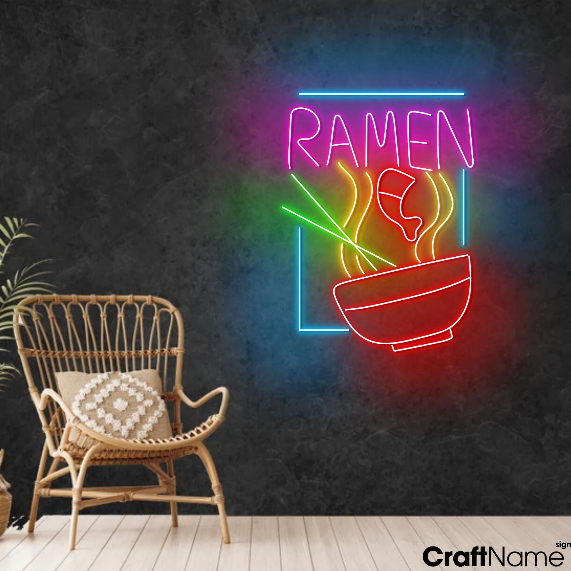 Craftnamesign Ramen Bowl LED Sign Wall Decor, Open Sign Light Up For