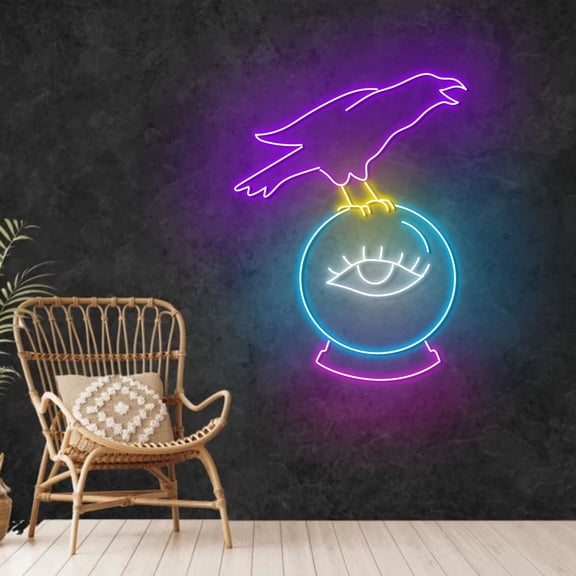 Craftnamesign Raven Psychic Neon Sign, Tarot Wall Decor, Psychic Readings LED Light