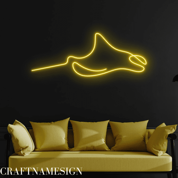 Craftnamesign Ray Line Art Neon Sign LED Light for Bedroom Sea Food Restaurant Wall Art