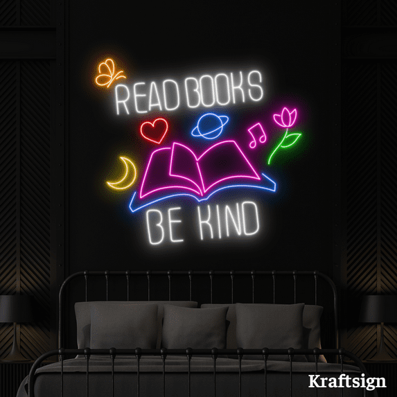 Craftnamesign Read Book Be Kind Neon Sign, Book Store Signs, Library Decor