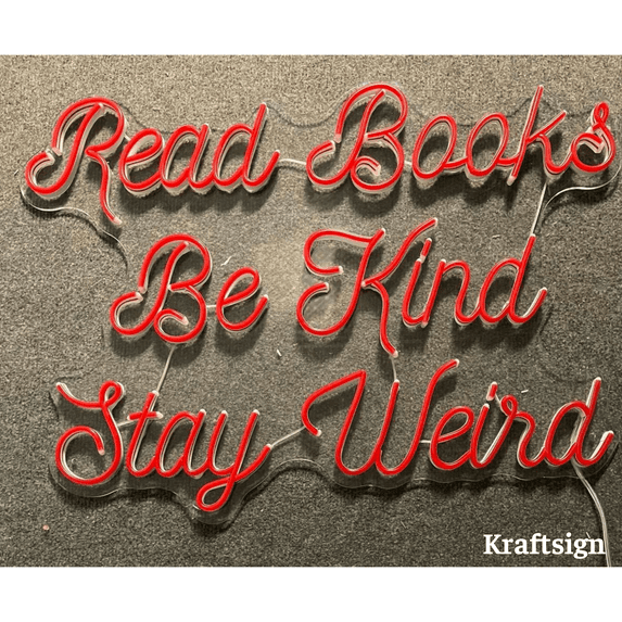 Craftnamesign Read Book Be Kind Stay Weird Neon Sign, Book Store Decor