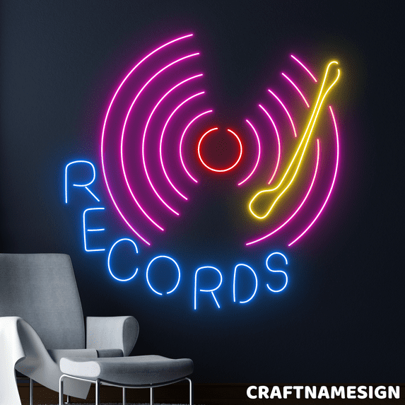 Craftnamesign Retro Record Player Neon Sign, Bar Pub Decor, Home Living Wall Art