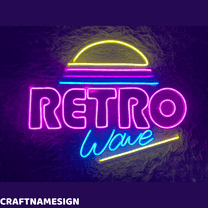 Craftnamesign Retro Wave Neon Sign, Retrowave Sun Led Light, Synthwave Wall Decor