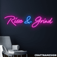 thumbnail image 1 of Craftnamesign Rise & Grind Neon Sign, Bedroom Wall Decor, Motivational Wall Art, 1 of 4