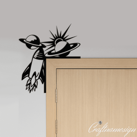 Craftnamesign Rocket Metal Door Corner, Spaceship Sign Decoration, Astronaut Sign