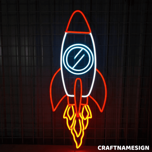Craftnamesign Rocket Neon Light, Space Wall Decor, Kids Zone Wall Sign