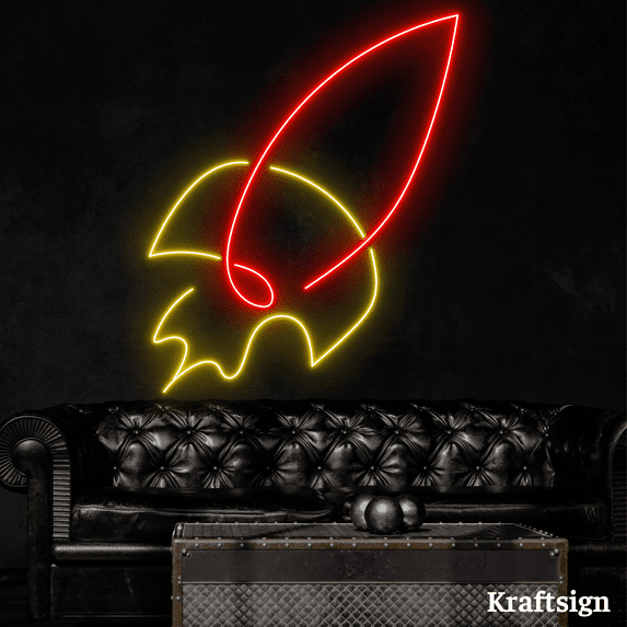Craftnamesign Rocket Neon Sign, Rocket Line Art, Rocket Wall Decor