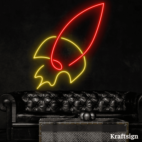 Craftnamesign Rocket Neon Sign, Rocket Line Art, Rocket Wall Decor