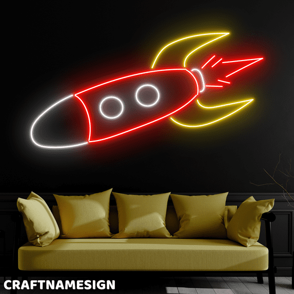 Craftnamesign Rocket Neon Sign, Space Led Light Wall Art, Bar Pub Wall Decor