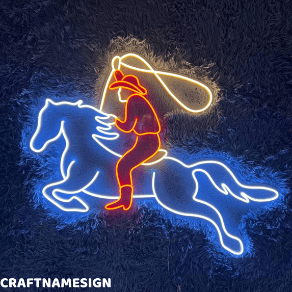 Craftnamesign Rodeo Neon Sign, Cowboy Riding Horse Wall Art, Cowboys Wall Decor