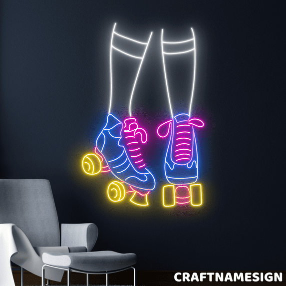 Craftnamesign Roller Skate Girl Legs Neon Sign, Roller Skating Club Wall Decor