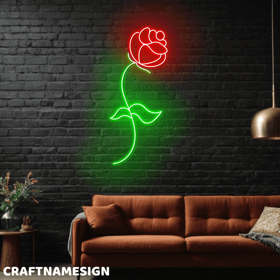 Craftnamesign Rose Flower Neon Sign, Flower Store Wall Art, Store Shop Wall Decor