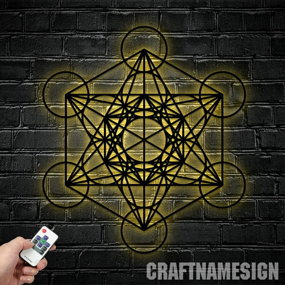 Craftnamesign Sacred Geometry Metal Wall Art Led Light, Home Meditation Metal Yoga Wall Decor