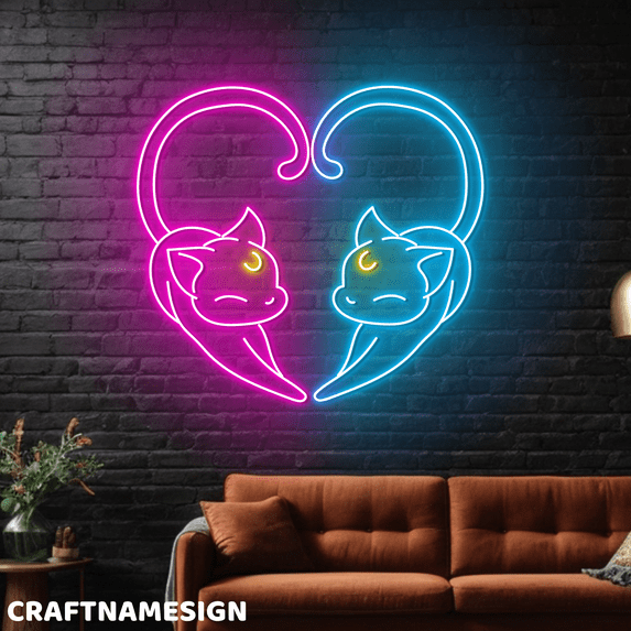 Craftnamesign Sailor Moon Cat Neon Sign, Cat House Wall Sign, Kids Room Wall Decor