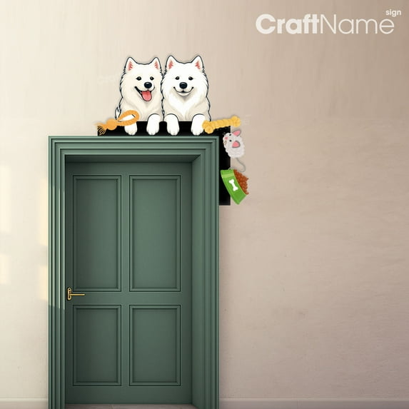 Craftnamesign Samoyed Laika Dog Door Corner Metal Wall Art, Bedroom Door Decoration, Pet Lover Gift